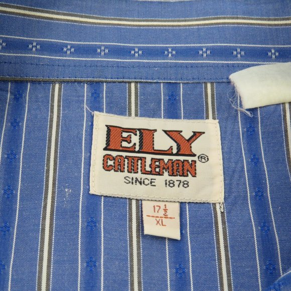 Vintage Western Short Sleeve Shirt - Blue and Yellow Stripes by Ely - Men's XL - Picture 9 of 10
